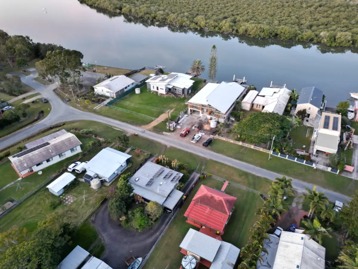 Aerial view of riverside homes in South East Queensland